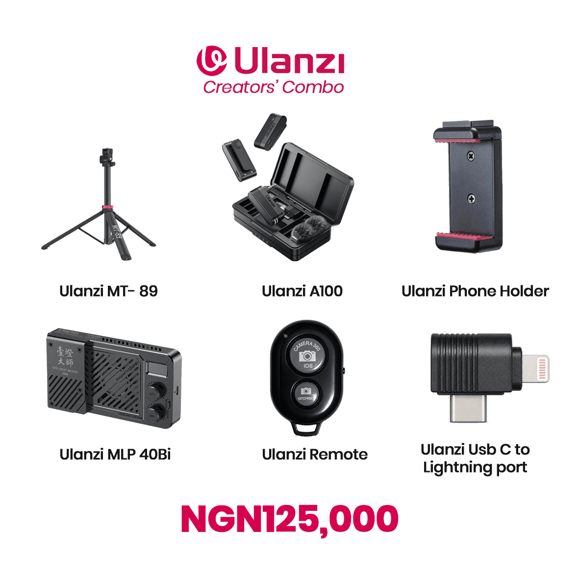 Ulanzi Combo Ulanzi Ultimate Smartphone Content Creator Kit MT-89 Tripod 40W P40Bi Light & A100 Wireless Mic Bundle - Image 1